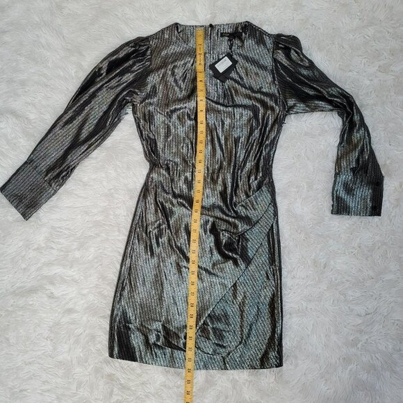 NWT Maje Ralery Mini Dress Argent Women's Striped Metallic Long Sleeve - Size 4 - Picture 8 of 12